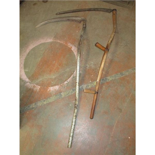 Two Vintage Scythes - Metal and Wood Handles