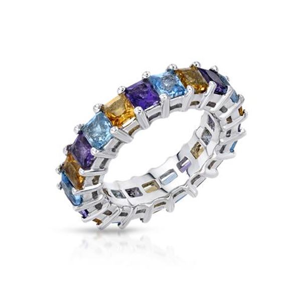 Natural 13.29 CTW Amethyst & Citrine Ring 14K White Gold - REF-51X3T