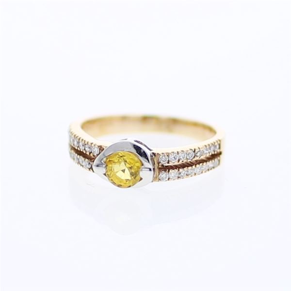 Natural 0.93 CTW Yellow Sapphire & Diamond Ring 14K Two Tone Yellow Gold - REF-37X8T