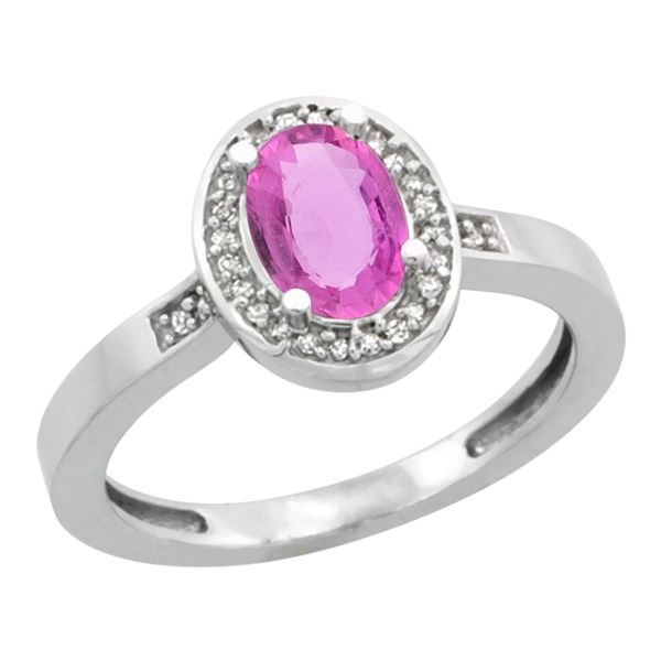 1.15 CTW Pink Sapphire & Diamond Ring 10K White Gold - REF-47W2F