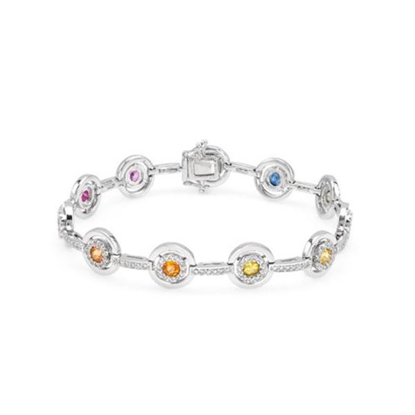 Natural 4.80 CTW Multi-Sapphire & Diamond Bracelet 14K White Gold - REF-266R4K