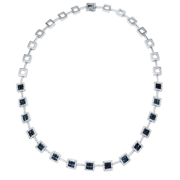 Natural 8.92 CTW Sapphire & Diamond Necklace 14K White Gold - REF-409R5K