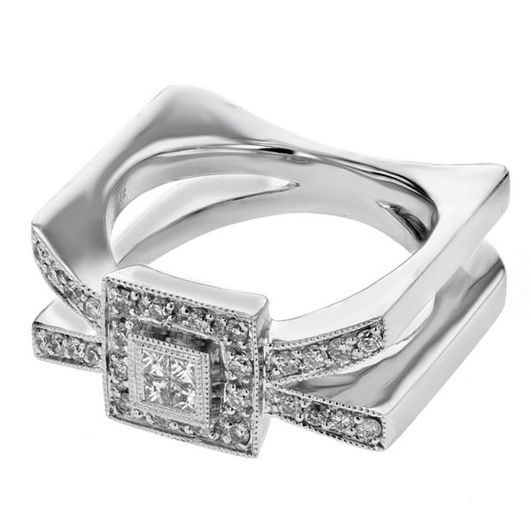 Natural 0.40 CTW Diamond & Princess Diamond Ring 14K White Gold - REF-109H8W