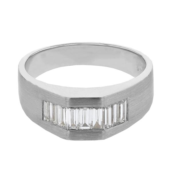Natural 1.03 CTW Baguette Ring 14K White Gold - REF-259X2T