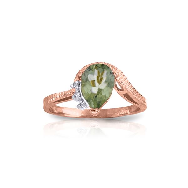 Genuine 1.52 ctw Green Amethyst & Diamond Ring 14KT Rose Gold - REF-51H4X