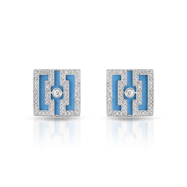 Natural 8.46 CTW Turquoise & Diamond Earrings 18K White Gold - REF-125R3K