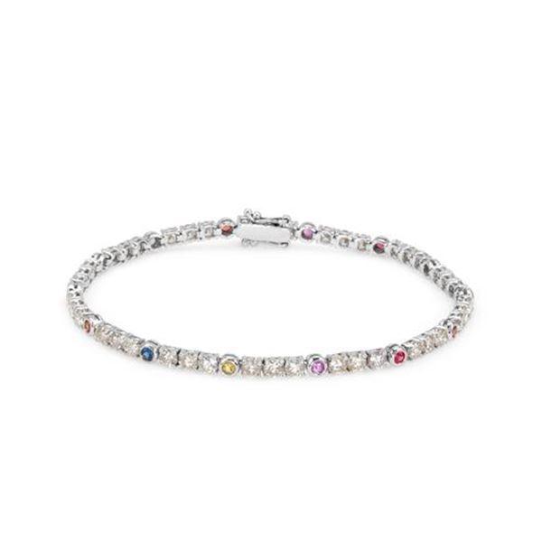 Natural 5.40 CTW Multi-Sapphire & Diamond Bracelet 14K White Gold - REF-453Y6N