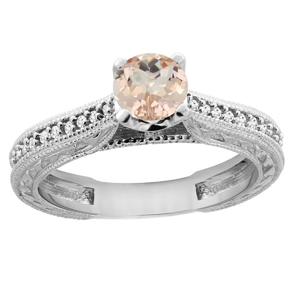 0.59 CTW Morganite & Diamond Ring 14K White Gold - REF-54W7F