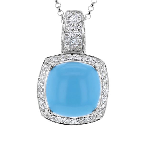 Natural 10.61 CTW Turquoise & Diamond Necklace 14K White Gold - REF-167H4W