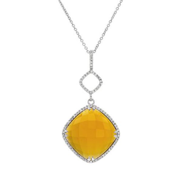 Natural 8.36 CTW Agate & Diamond Necklace 14K White Gold - REF-38R7K