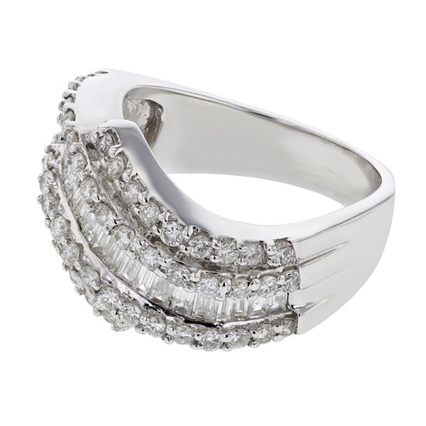 Natural 1.46 CTW Diamond & Baguette Ring 18K White Gold - REF-216M9F