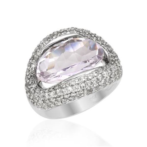 Natural 8.65 CTW Amethyst & Diamond Ring 18K White Gold - REF-159M3F