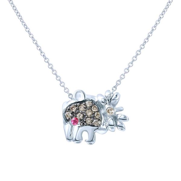 Natural 0.13 CTW Pink Sapphire & Brown Diamond Necklace 14K White Gold - REF-21M6F