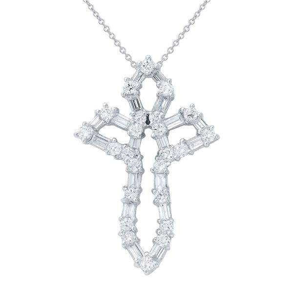 Natural 1.39 CTW Diamond & Baguette Necklace 18K White Gold - REF-180H9W