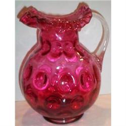 Fenton Cranberry Thumbprint Ruffled Pitcher #1848903