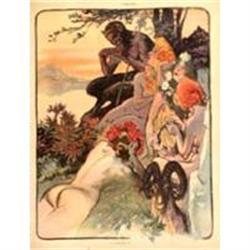 Original Bac Lithograph, La Flute De Pan c1900s#1849328