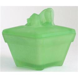 BASSET HOUND Green Satin Glass Powder Jar #1860929