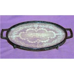 P.N.C.W. Ornate Brass, Lace and Glass Oval Tray#1860936