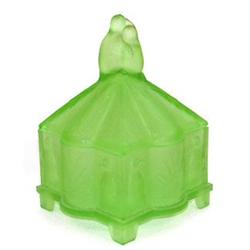 PEAKED PENGUINS Green Satin Glass Powder Jar #1860984
