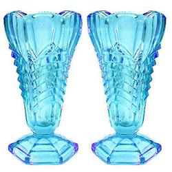 Davidson Glass Ice Blue Chevron Vases (2) #1876701