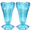 Image 1 : Davidson Glass Ice Blue Chevron Vases (2) #1876701