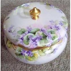 Large Belleek Dresser Powder Jar - HP Violets #1876873