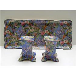 Crown Ducal  Blue Chintz Tray with Candlesticks#1876980