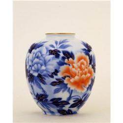 Japanese Fukagawa Peony Flower Vase Mk #1877069