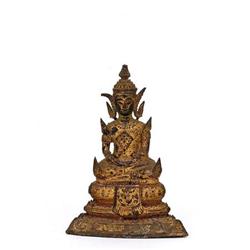 19C Thai Gilded Bronze Seated Buddha  #1877088