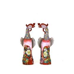 Pair  Old Chinese Export Famille Rose Phoenix #1877100