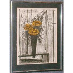 Bernard Buffett Lithograph Flowers COA Framed #1887412