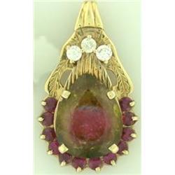 11.87ct Tourmaline Ruby & Dia 14k  Gold Pendant#1887425