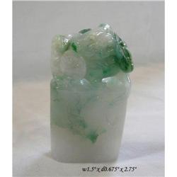 Chinese Green White Jade Lion Head Seal Stamp  #1901082