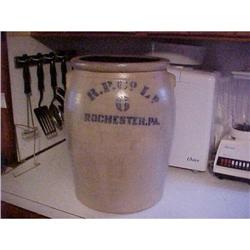 Crock, salt glaze; 6 gal.,signed on front blue #1901095