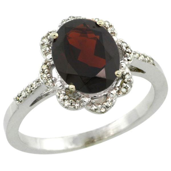 1.86 CTW Garnet & Diamond Ring 10K White Gold - REF-37A3X