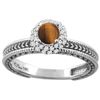 Image 1 : 0.85 CTW Tiger Eye & Diamond Ring 14K White Gold - REF-53F5N