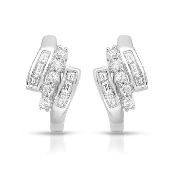 Natural 0.74 CTW Diamond & Baguette Earring 14K White Gold - REF-90W2H