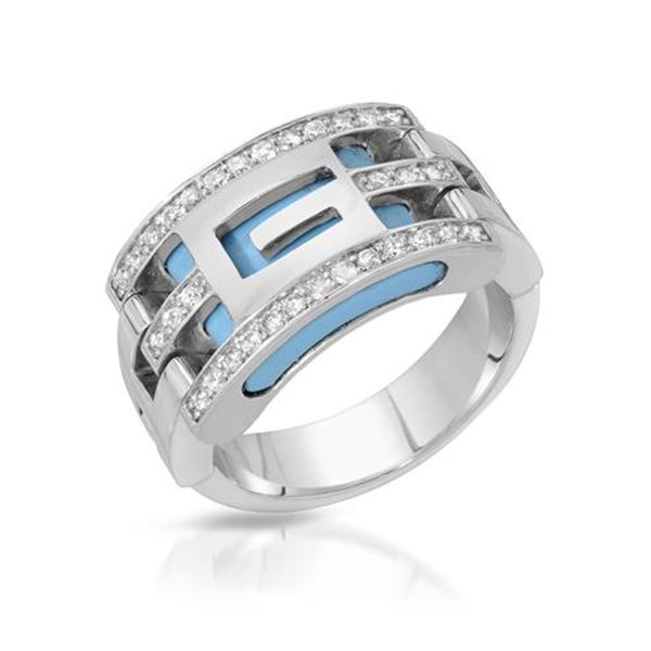 Natural 2.66 CTW Turquoise & Diamond Ring 14K Gold - REF-82W8H