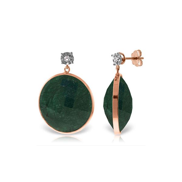 Genuine 46.06 ctw Green Sapphire Corundum & Diamond Earrings 14KT Rose Gold - REF-68T8A