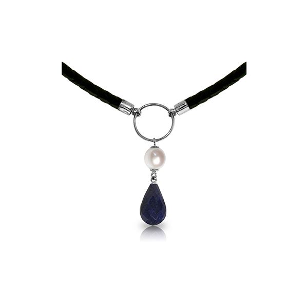 Genuine 10.80 ctw Sapphire & Pearl Necklace 14KT White Gold - REF-64F4Z