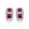 Image 1 : Natural 2.10 CTW Ruby & Diamond Earrings 18K White Gold - REF-144N2Y