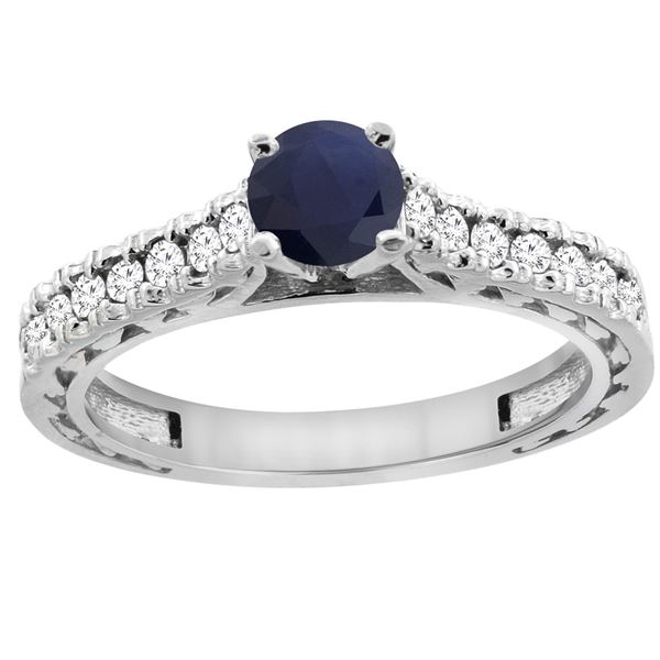 0.90 CTW Blue Sapphire & Diamond Ring 14K White Gold - REF-98F5N