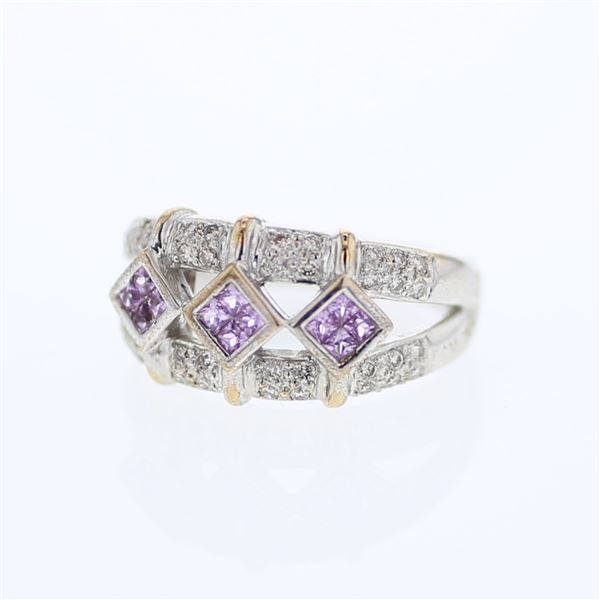 Natural 0.71 CTW Pink Sapphire & Diamond Ring 14K White Gold - REF-69K3R