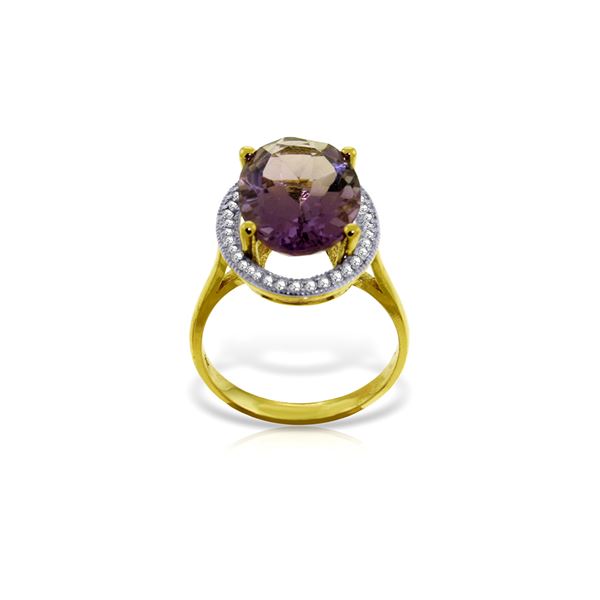Genuine 5.28 ctw Amethyst & Diamond Ring 14KT Yellow Gold - REF-83A3K