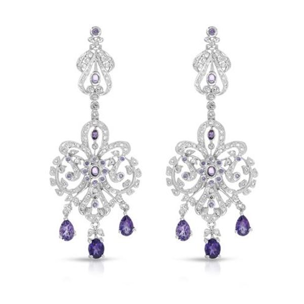 Natural 3.11 CTW Amethyst & Diamond Earrings 18K White Gold - REF-216T2X