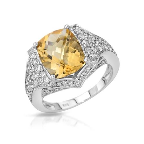 Natural 4.71 CTW Citrine & Diamond Ring 14K White Gold - REF-79N2Y