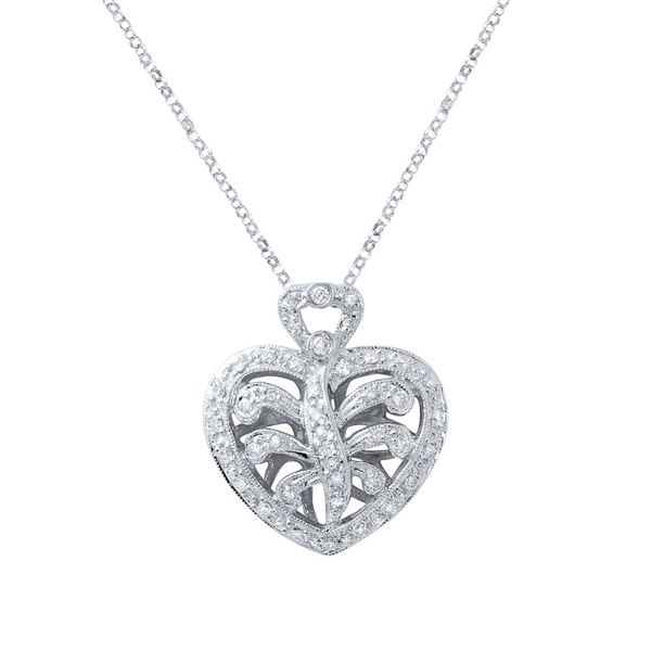 Natural 0.30 CTW Diamond Necklace 18K White Gold - REF-79F2M