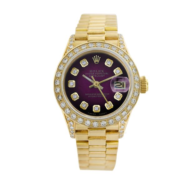 Rolex Pre-owned 26mm Womens Purple Vignette 18K Gold