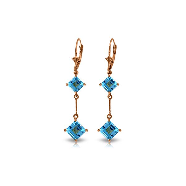 Genuine 3.75 ctw Blue Topaz Earrings 14KT Rose Gold - REF-30F6Z