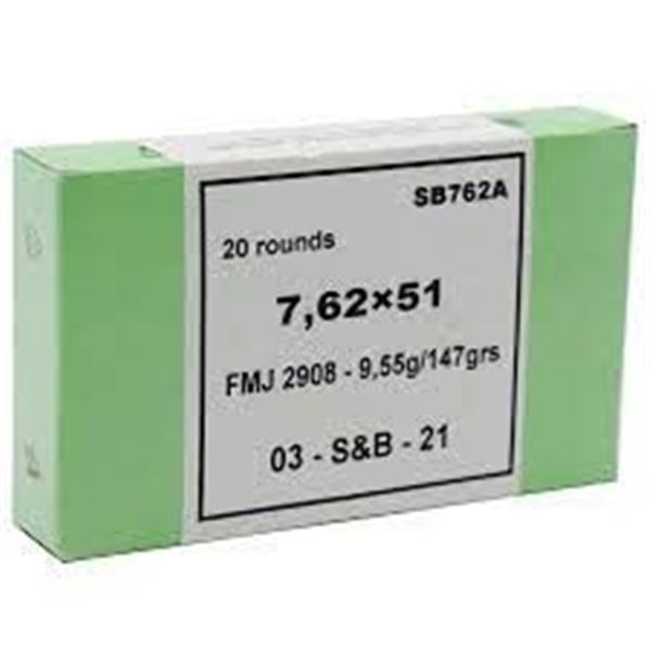S& B 762X51 147GR FMJ - 20 Rds